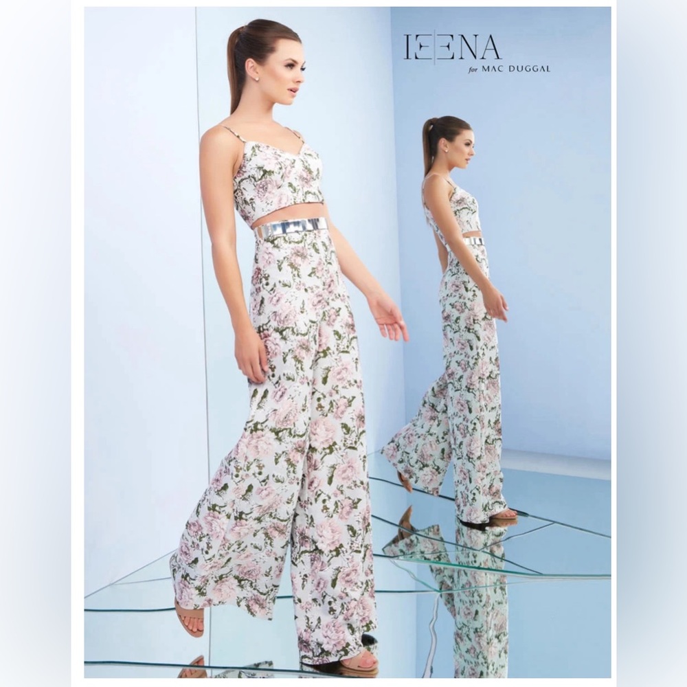 IEENA FOR MAC DUGGAL 2-Piece Floral Crop top Wide Leg Pants Set